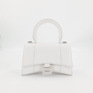 Balenciaga Hourglass XS Leather Top Handle Bag in White